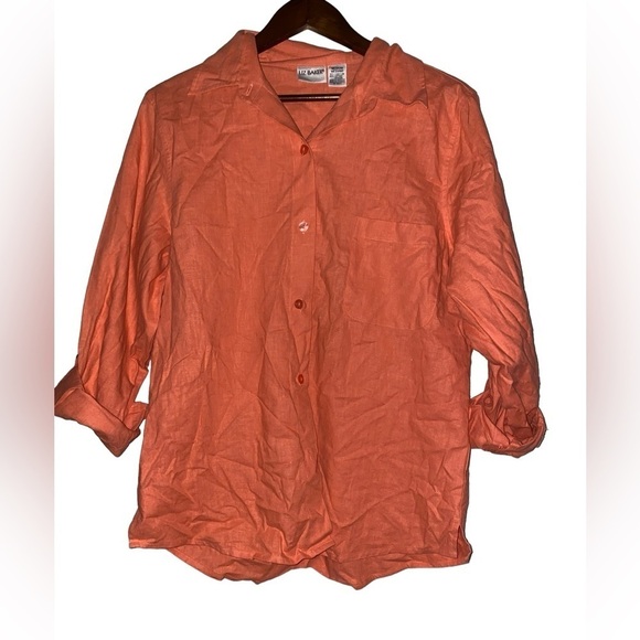 Liz Baker Linen Blend Roll Tab Sleeve Top Beach Vacay Women M Summer Travel - Picture 1 of 8